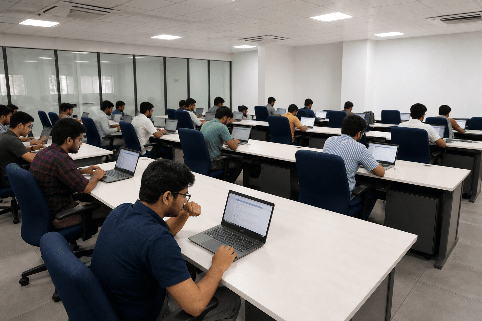 Computer lab during an online mock test