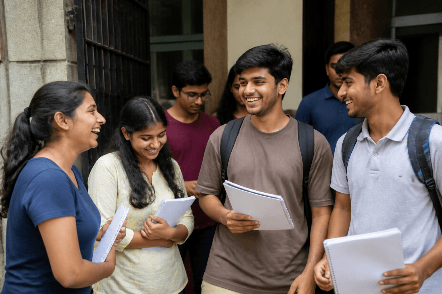 Students outside the centre after a mock